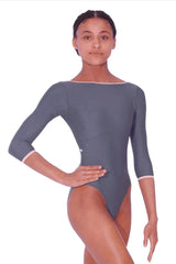 Imperfect Pointes Mersey Sustainable 3/4 Sleeved Grey Leotard